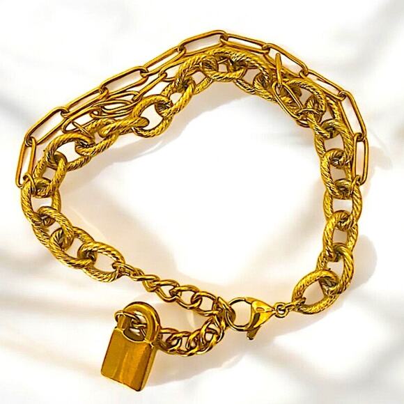 Gold Stainless Steel Chain Link Bracelet - Picture 1 of 4